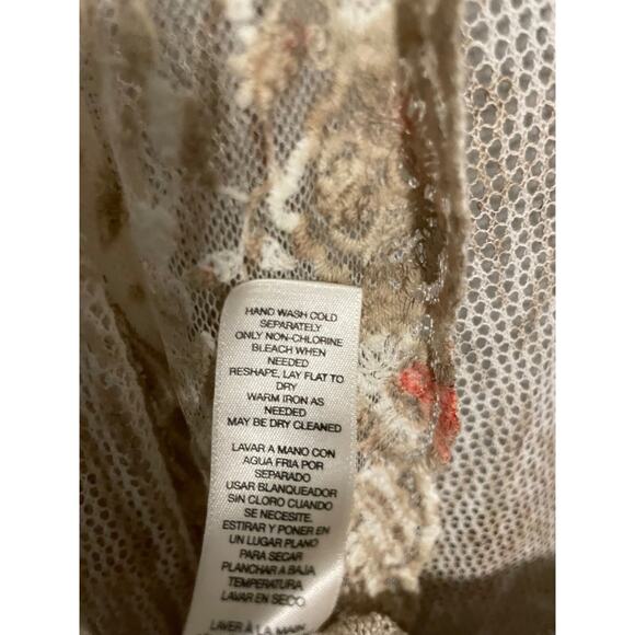 Chicos Womens Kimono Size 2 US L Beige Linen Blend Fringe Hem Sheer Fairy Boho - Picture 7 of 10